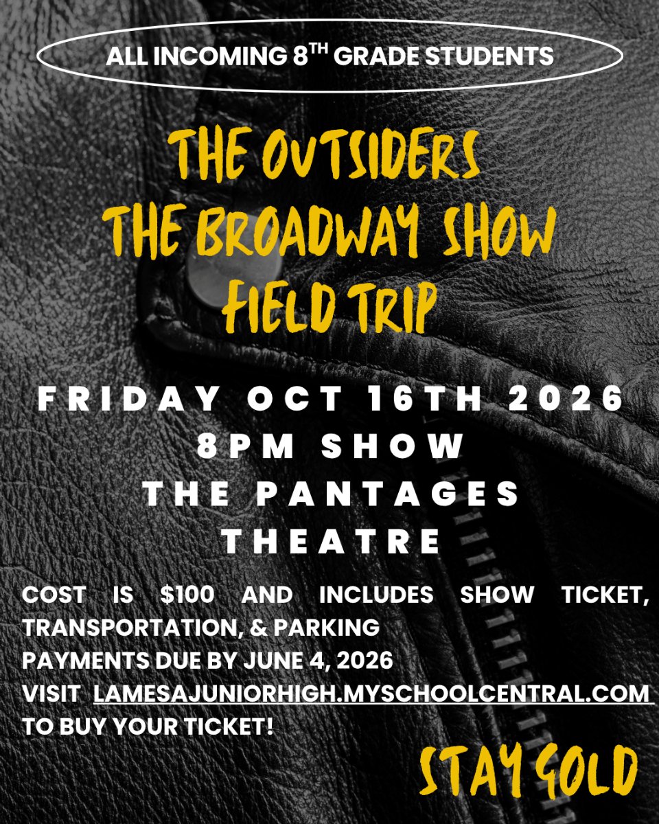 Flyer for Outsiders broadway show at the Pantages Friday October 16th